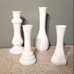 Set of 4 milk glass vases